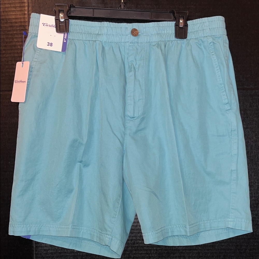 Caribbean Men's Light Blue Flat Front Shorts